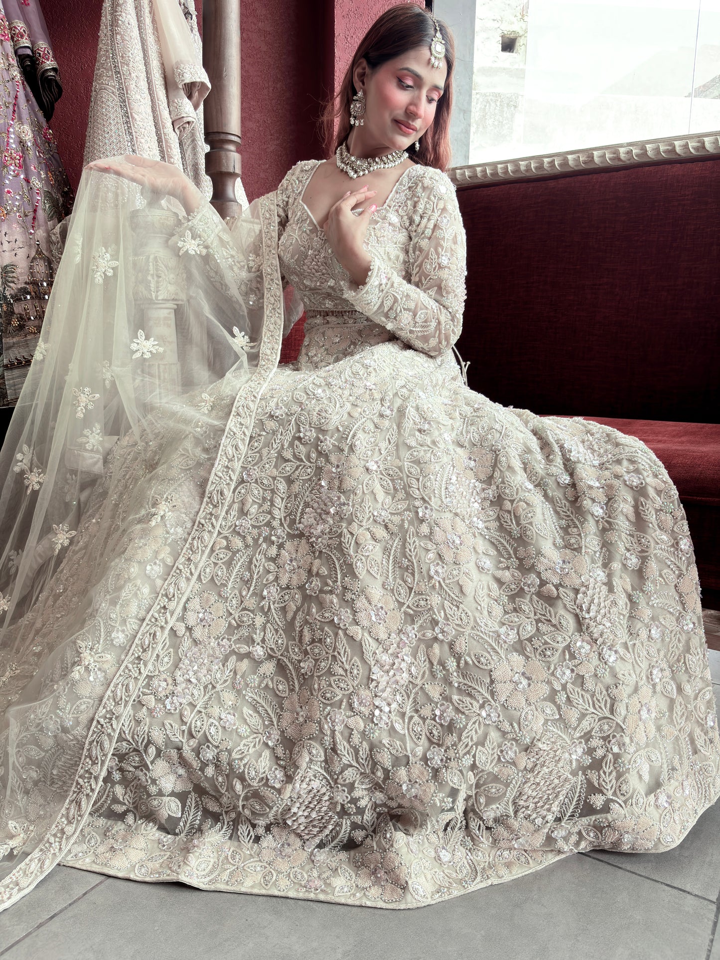 Grand Off-White Colour Lehenga with Sequins & Cutdana Work