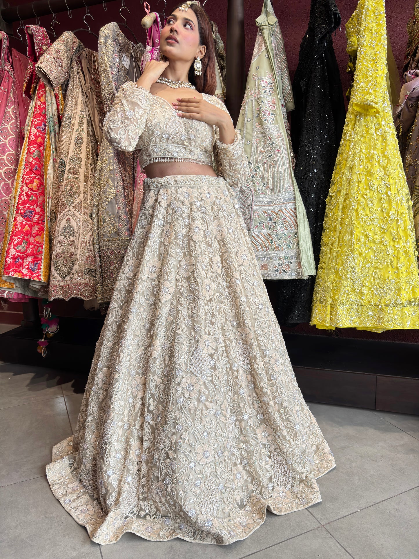 Grand Off-White Colour Lehenga with Sequins & Cutdana Work