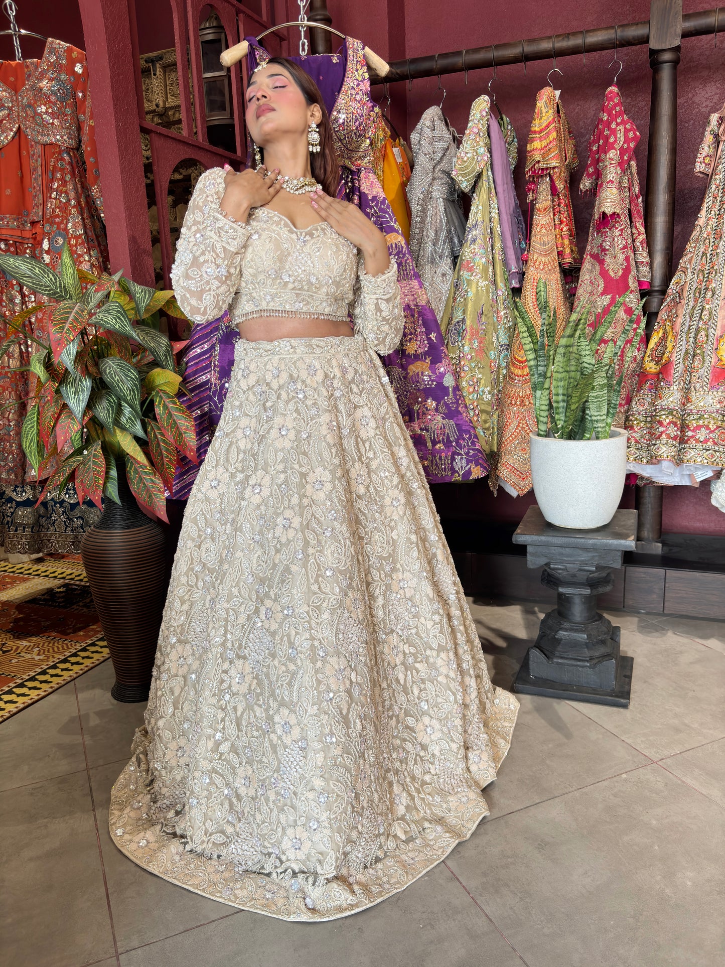 Grand Off-White Colour Lehenga with Sequins & Cutdana Work