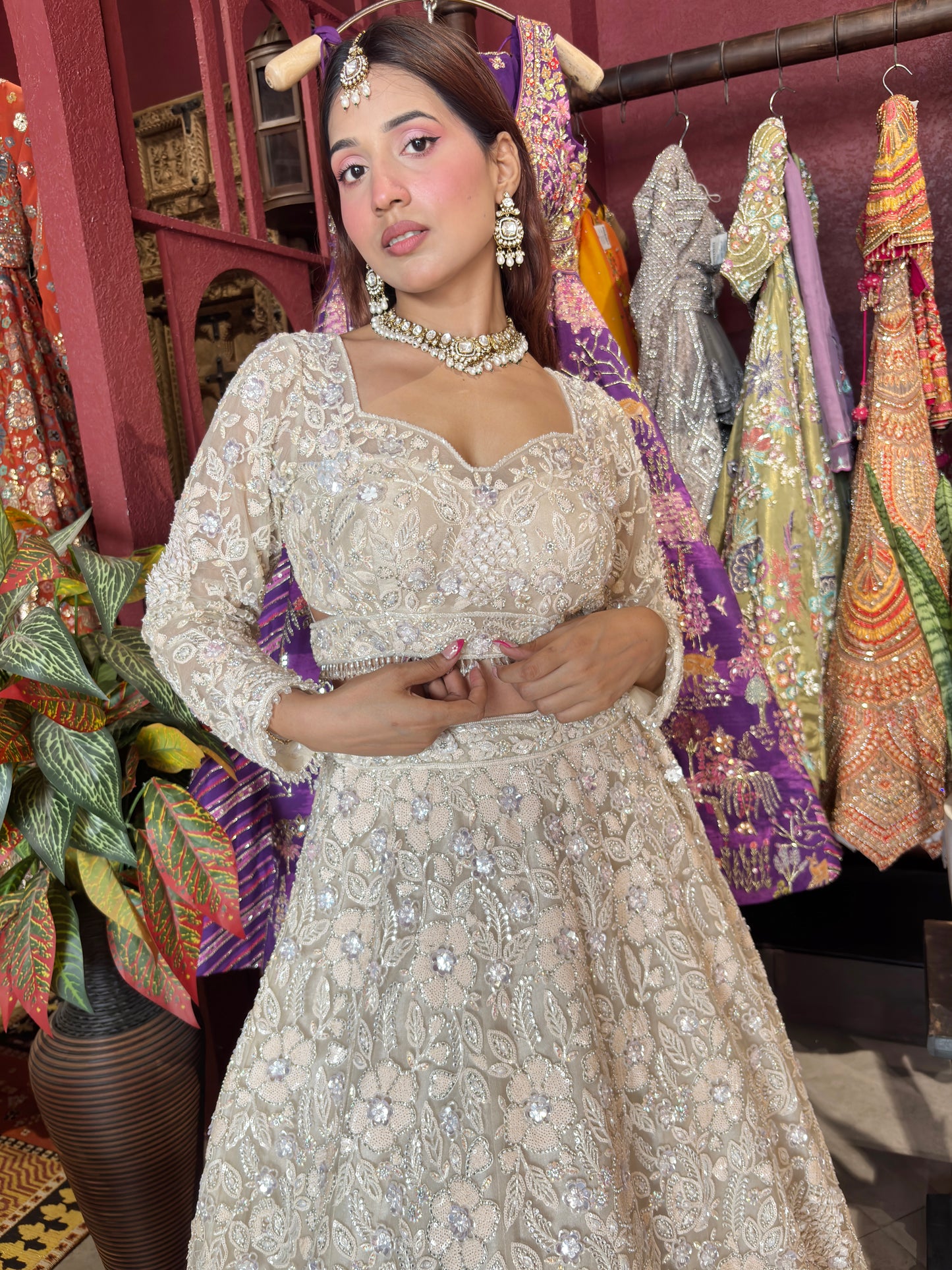Grand Off-White Colour Lehenga with Sequins & Cutdana Work