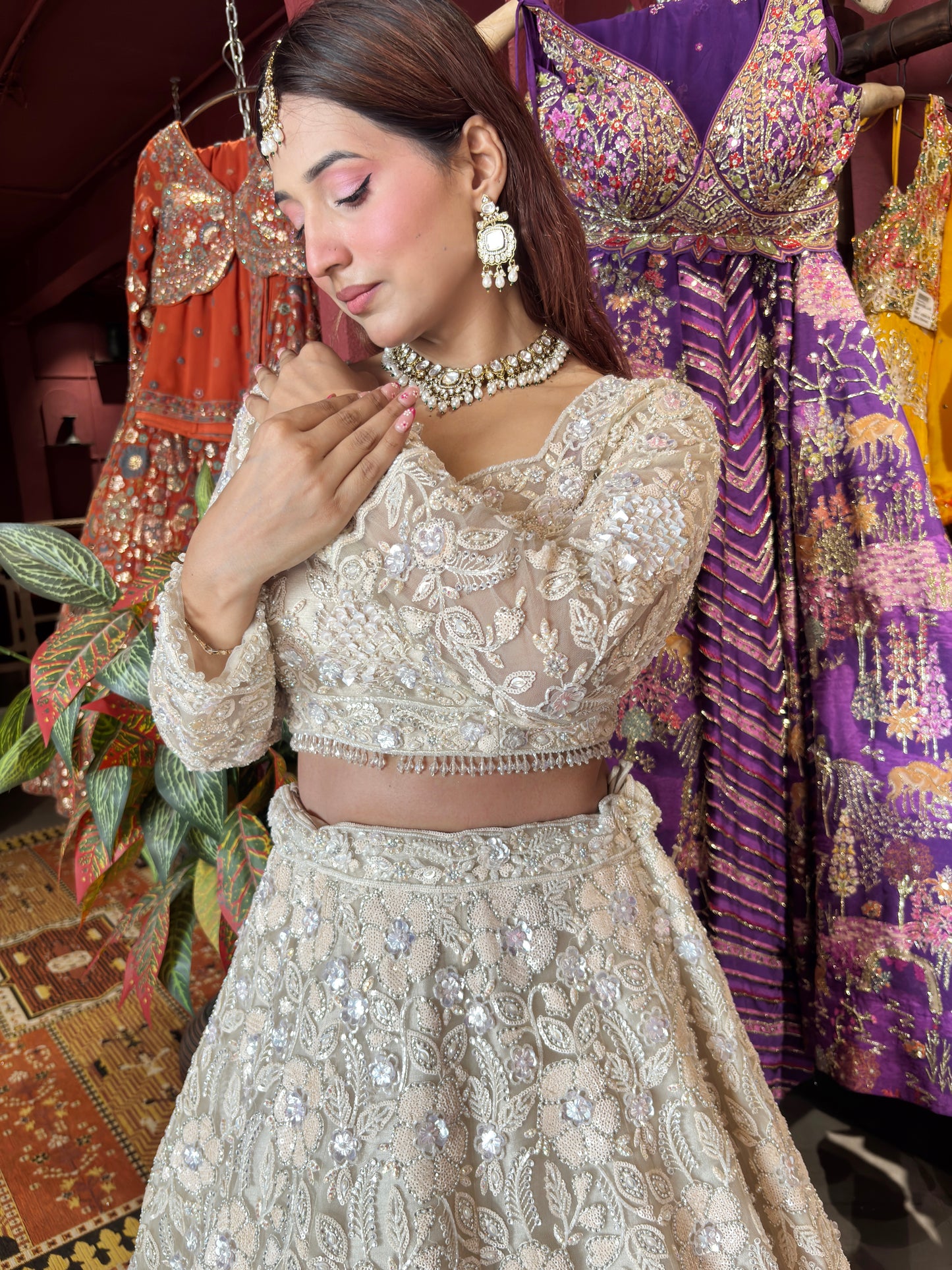 Grand Off-White Colour Lehenga with Sequins & Cutdana Work