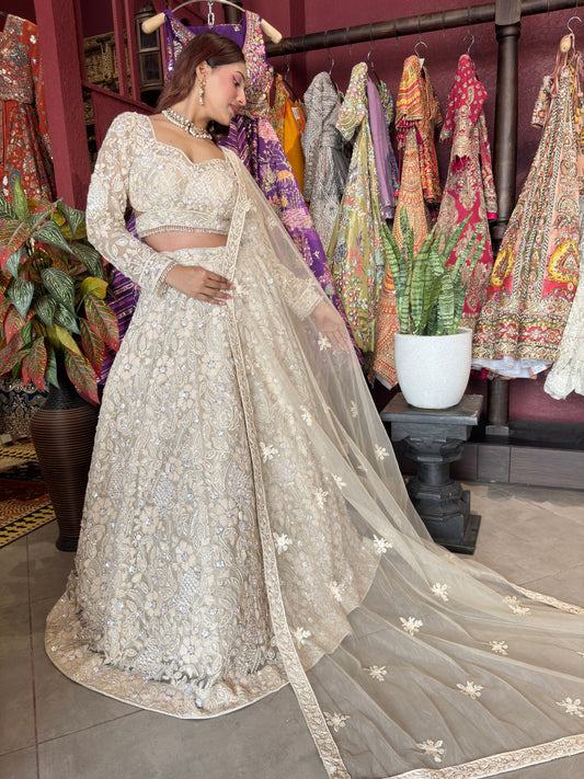 Grand Off-White Colour Lehenga with Sequins & Cutdana Work