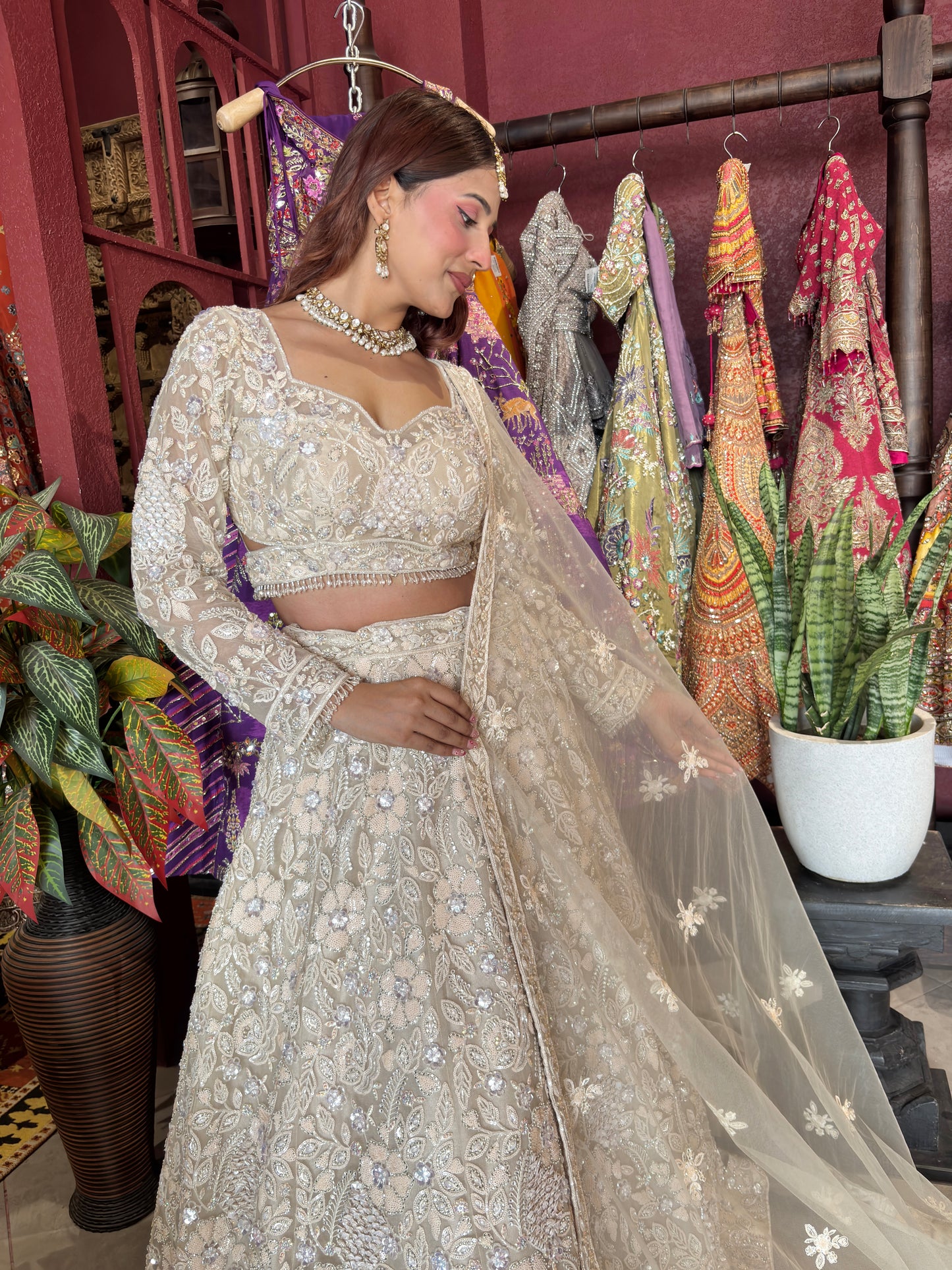 Grand Off-White Colour Lehenga with Sequins & Cutdana Work
