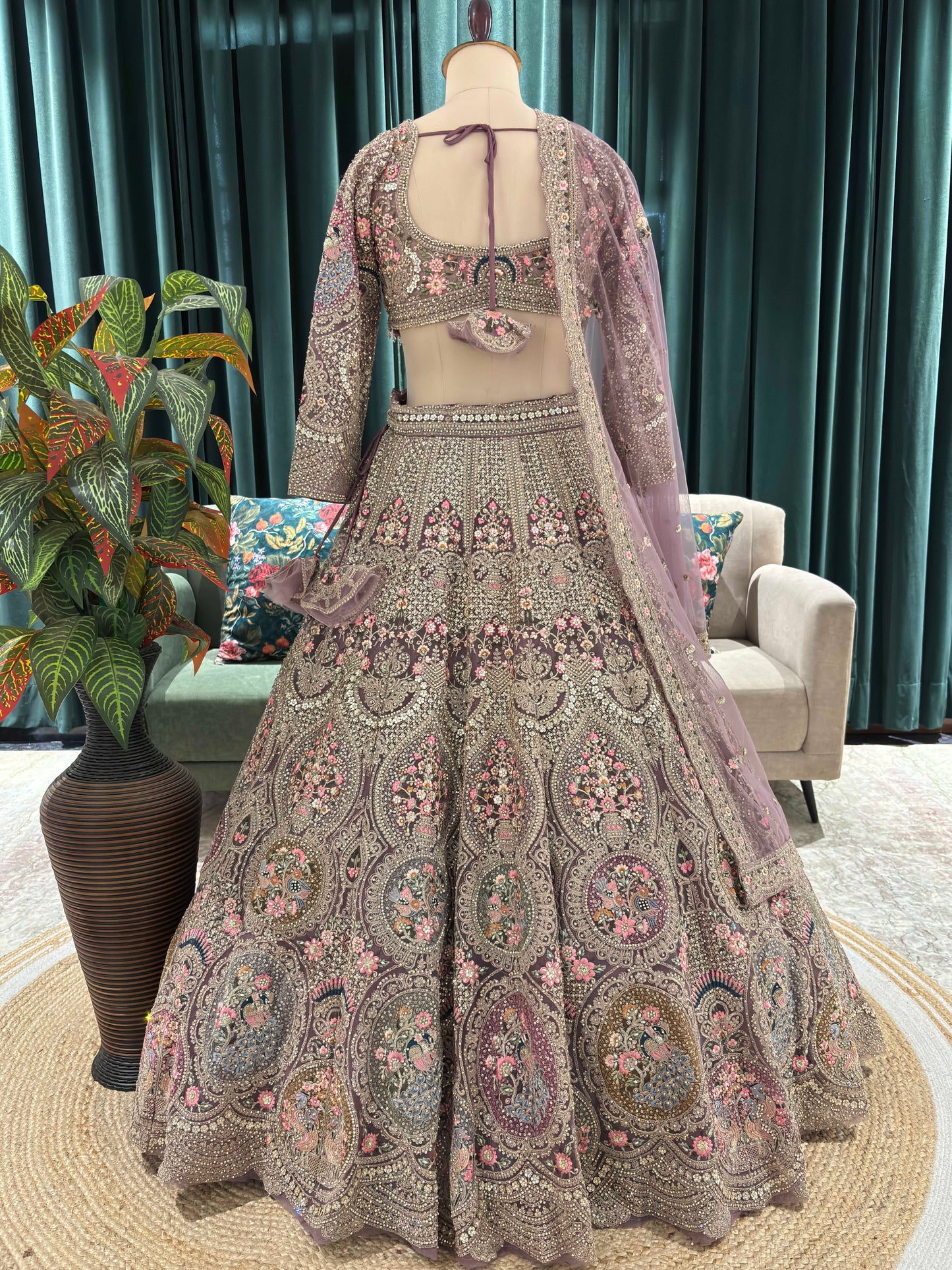 Regal Pink Embroidered Lehenga with Floral & Peacock Zari Work