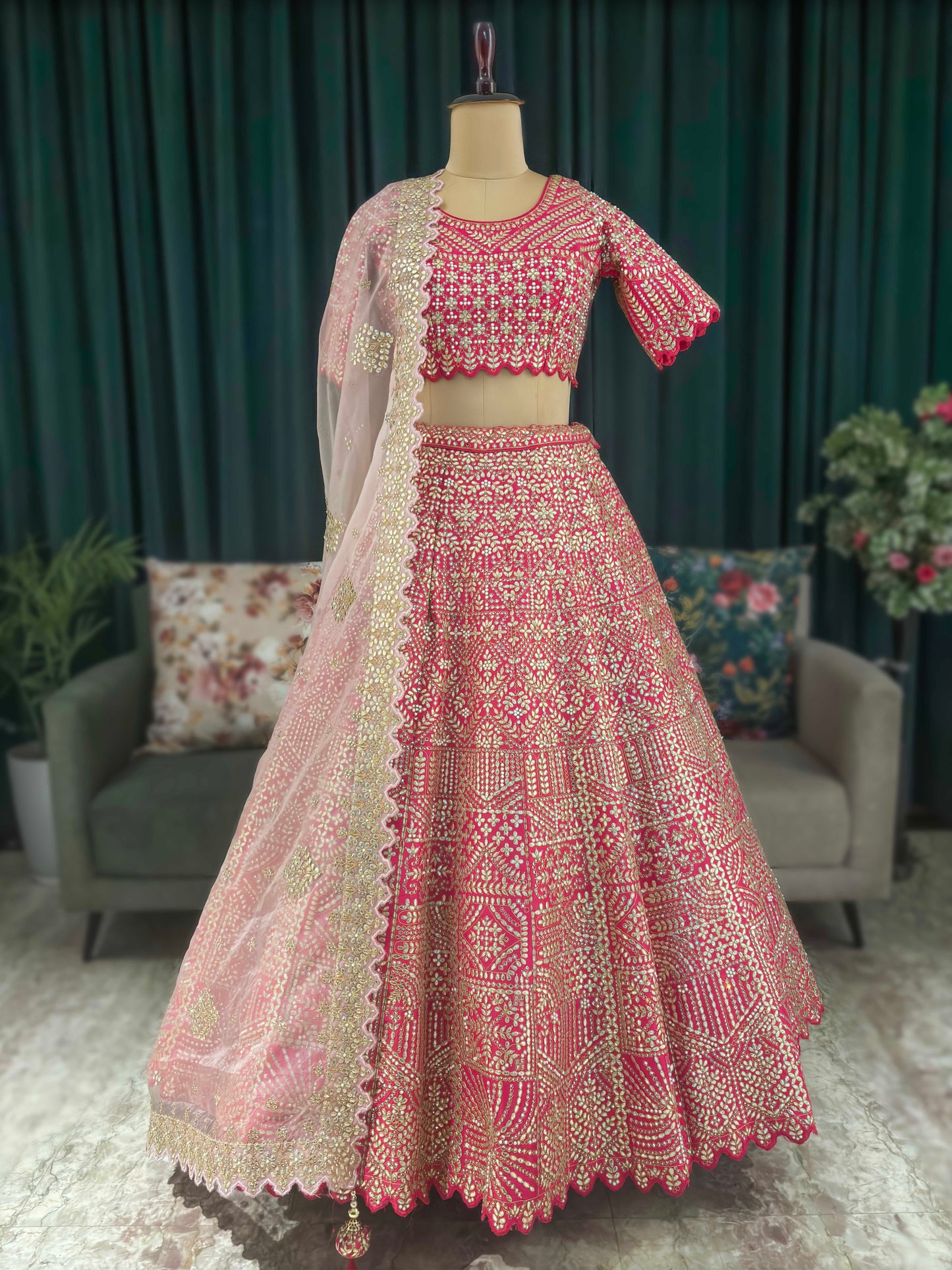 Rani Colour Designer Lehenga with Miror & American Diamond Work