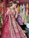 Wine Red Heavy Zari Embroidered Bridal Lehenga with Net Dupatta