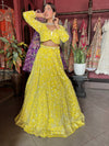 Yellow Heavy Embroidered Lehenga with Full-Sleeve Blouse