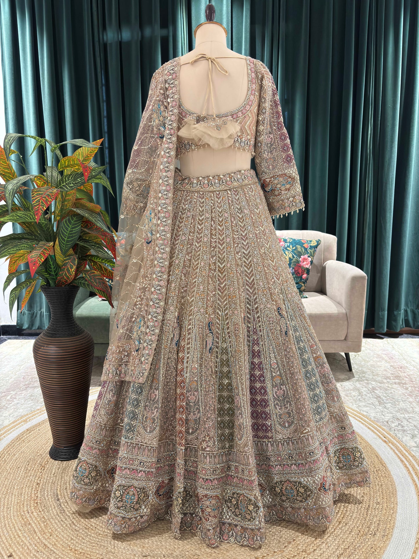 Opulent Golden Embroidered Lehenga with Sequins & Stone Work