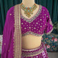 Purple Bandhani Print Embroidered Festive Lehenga Set