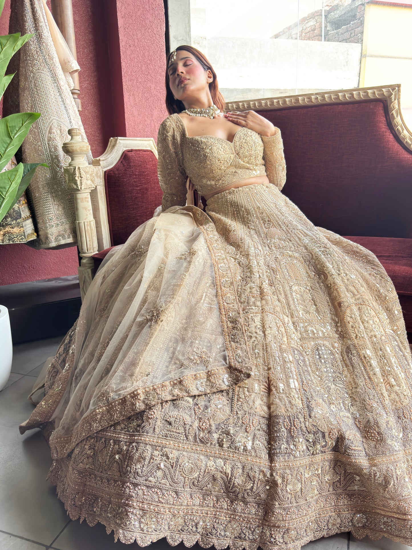 Golden Maharani Designer Lehenga With Grand Heritage Zari Work