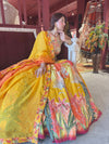Multicolour Yellow Printed Designer Lehenga Set