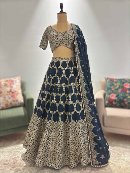 Navy Blue Heavy Embroidered Non Bridal Lehenga Set