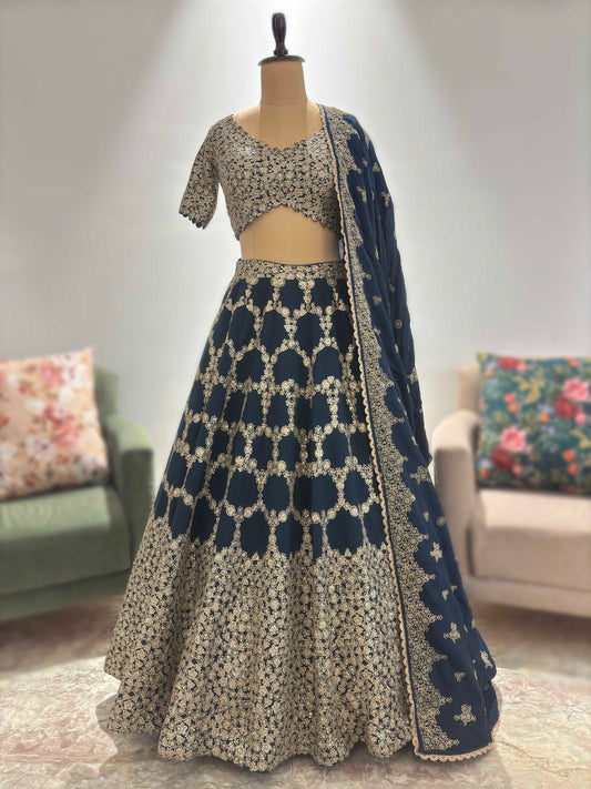 Navy Blue Heavy Embroidered Non Bridal Lehenga Set