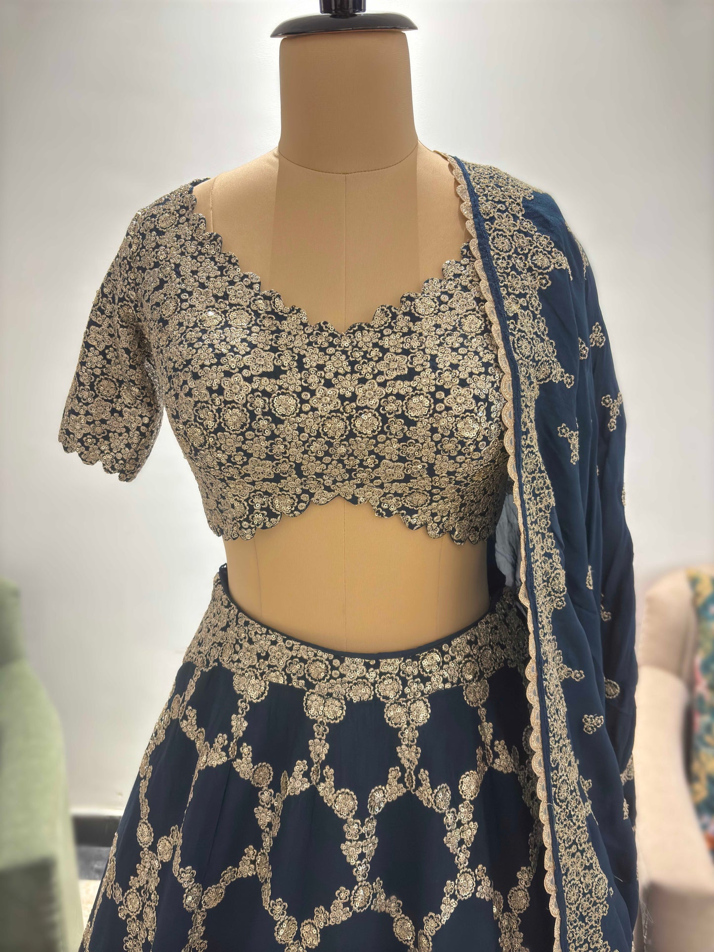 Navy Blue Heavy Embroidered Non Bridal Lehenga Set