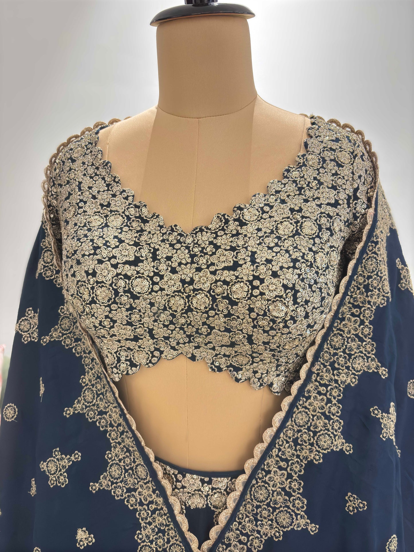 Navy Blue Heavy Embroidered Non Bridal Lehenga Set