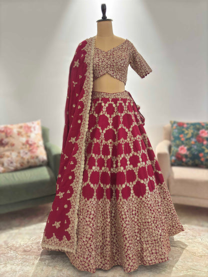 Wine Red Heavy Embroidered Non Bridal Lehenga Set