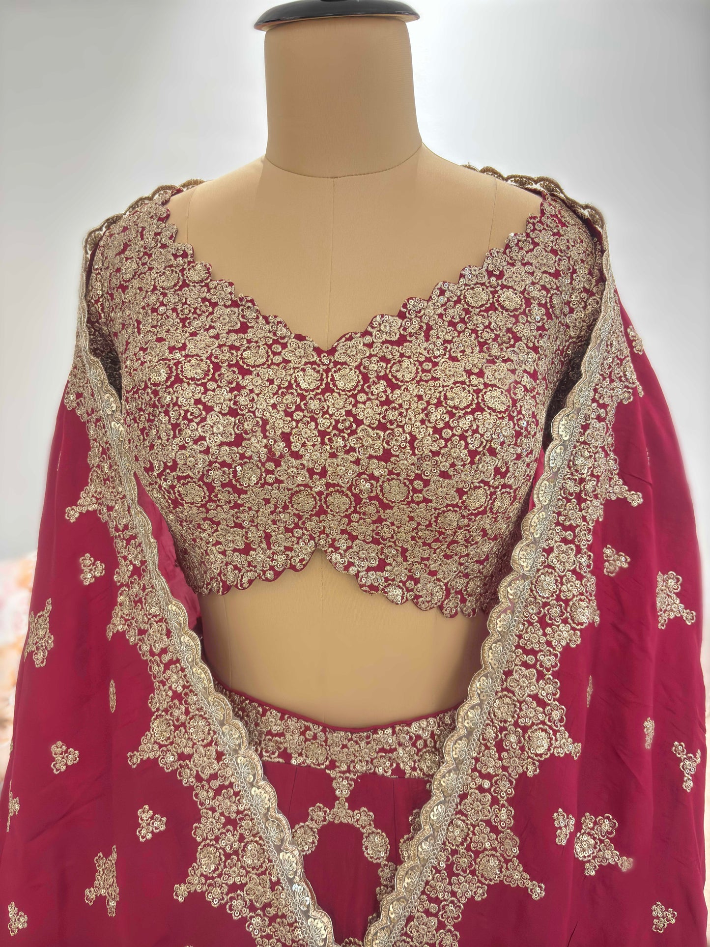 Wine Red Heavy Embroidered Non Bridal Lehenga Set