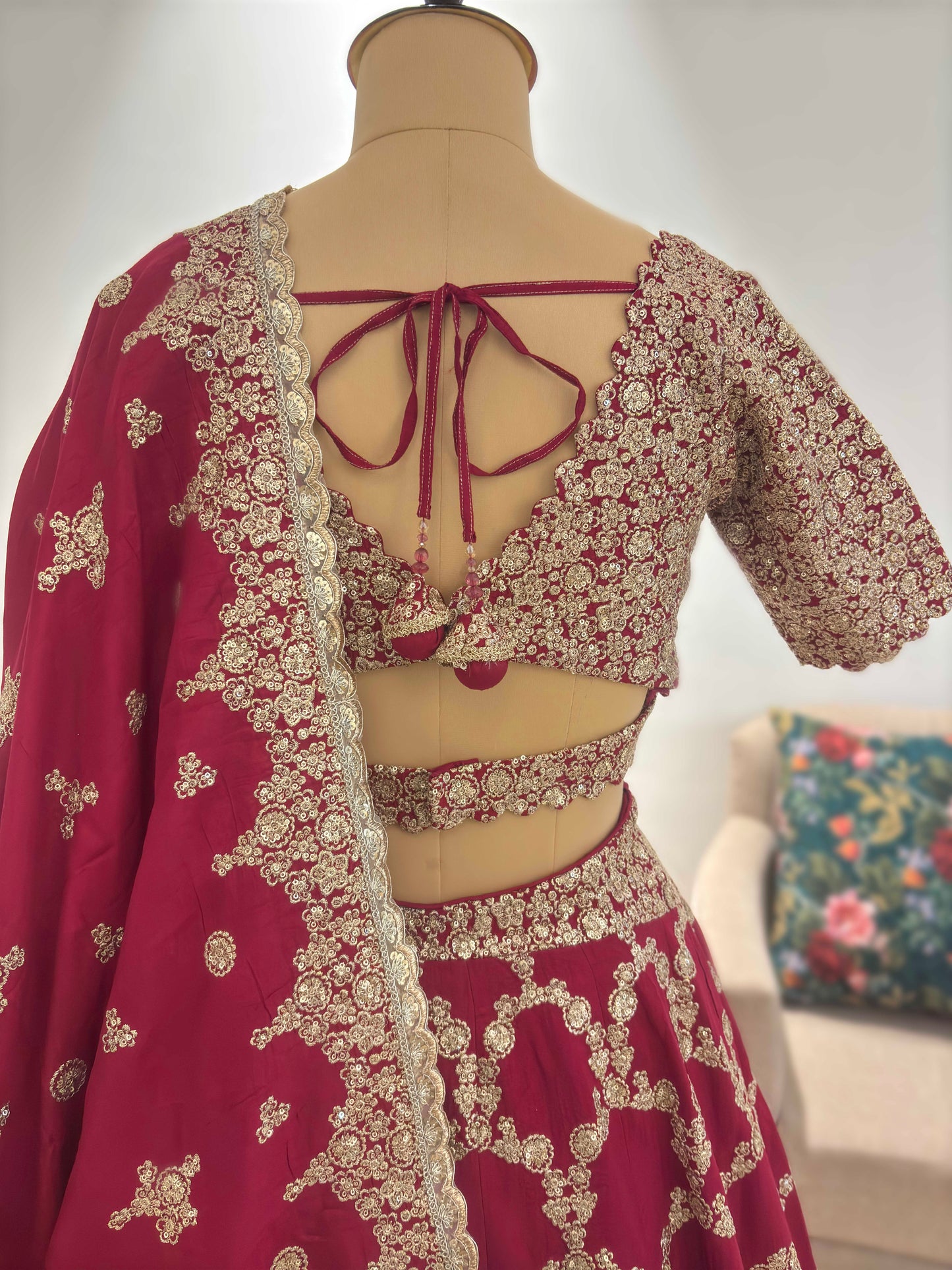 Wine Red Heavy Embroidered Non Bridal Lehenga Set