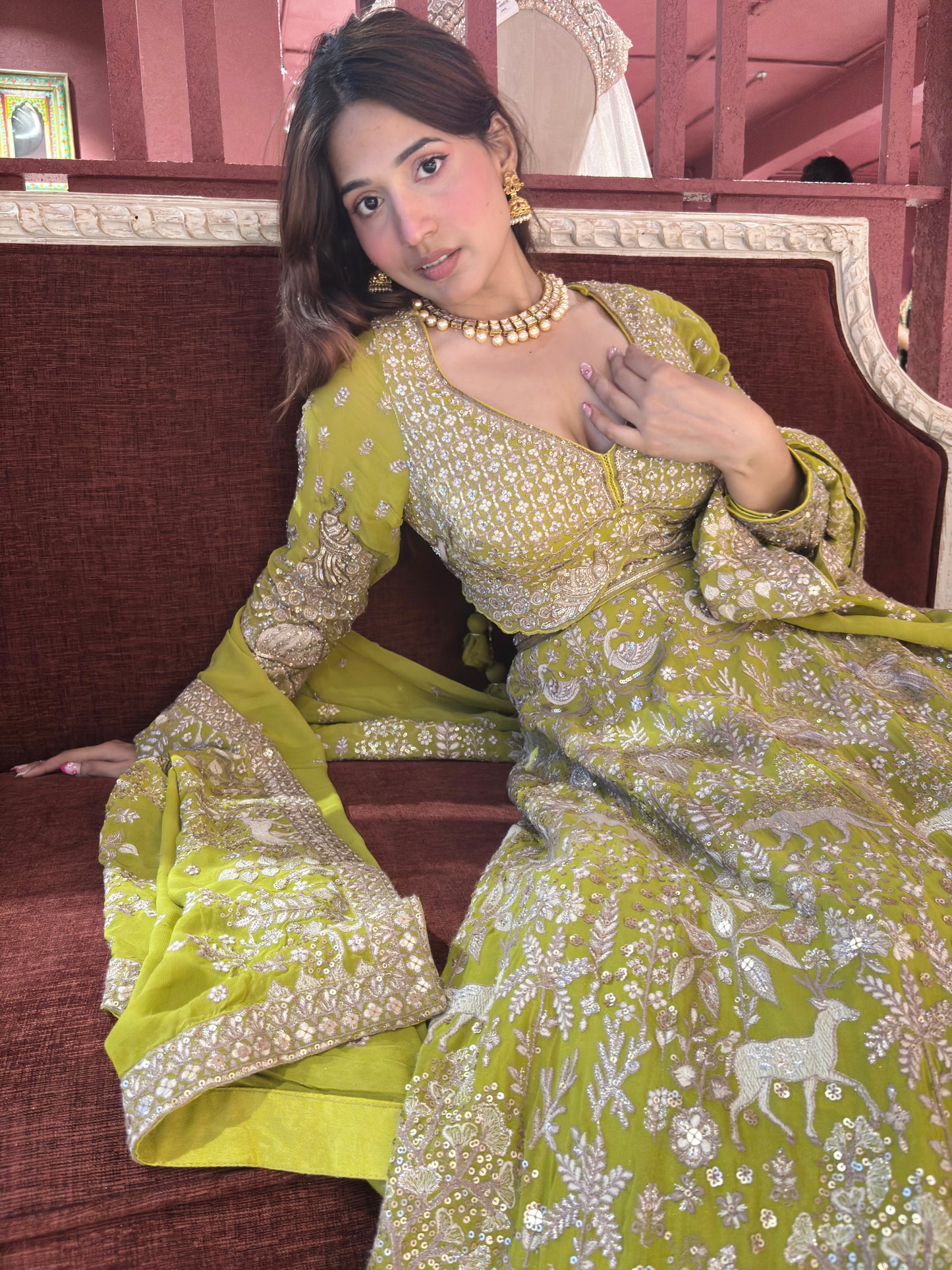 Perfect Zari & Sequins Lehenga with Deer Motifs and Dome Accents