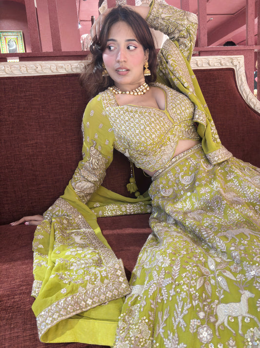 Perfect Zari & Sequins Lehenga with Deer Motifs and Dome Accents