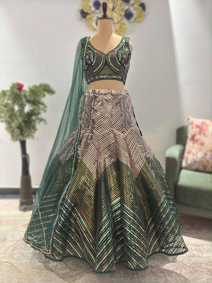 Emerald Green Fish Cut Designer Inspired Lehenga