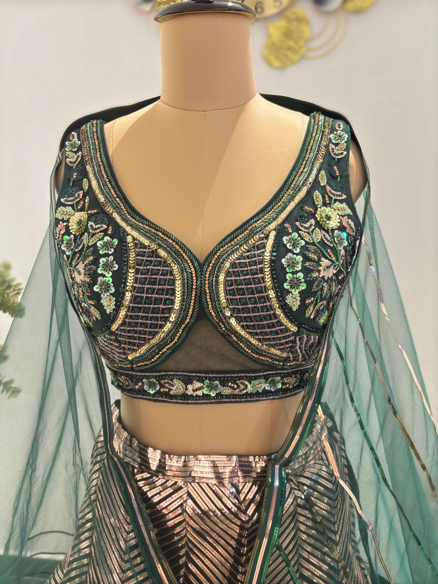 Emerald Green Fish Cut Designer Inspired Lehenga