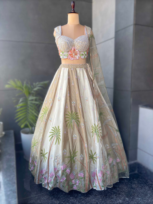 Ivory Embroidered Floral Designer Lehenga Set