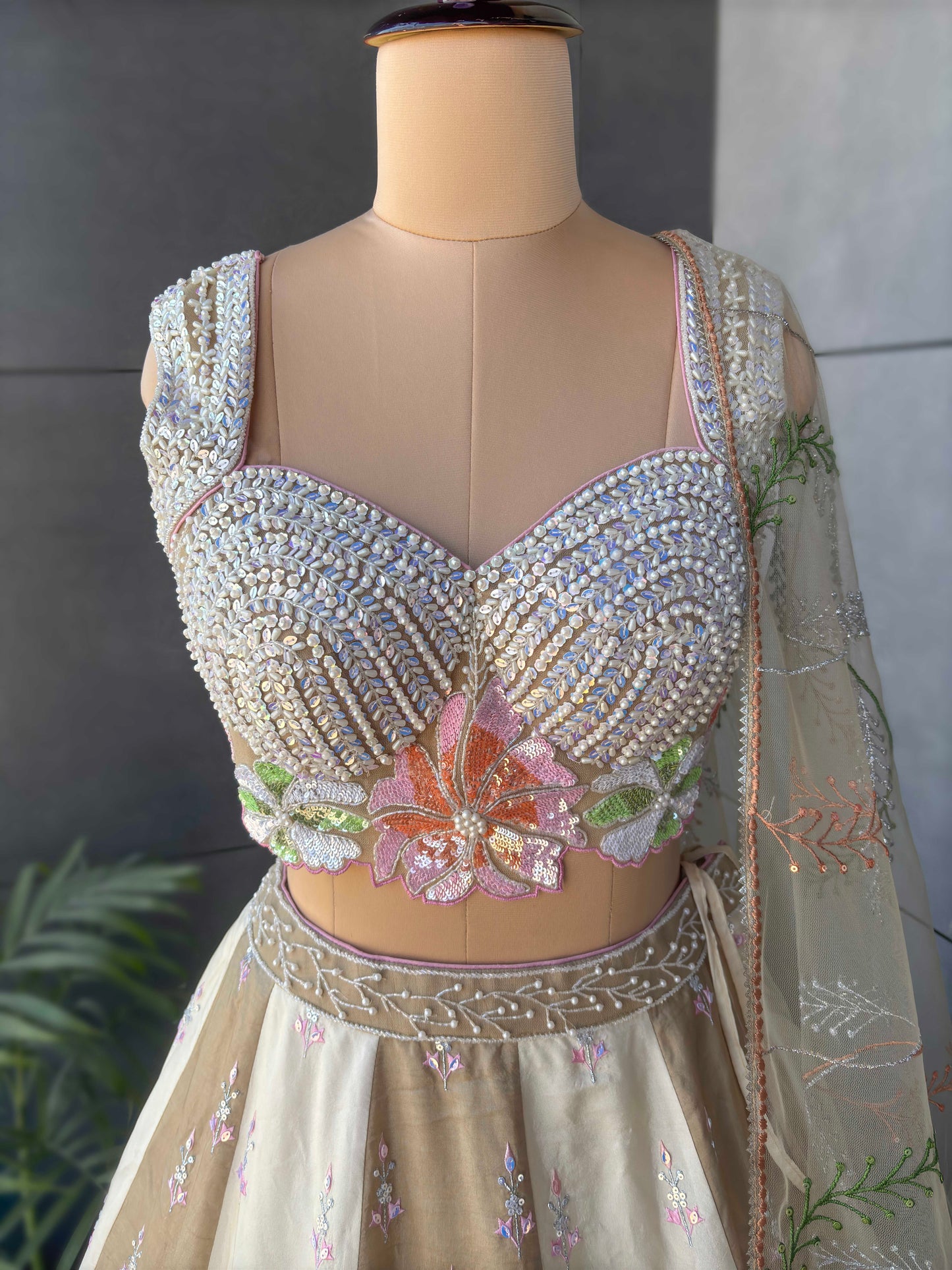 Ivory Embroidered Floral Designer Lehenga Set