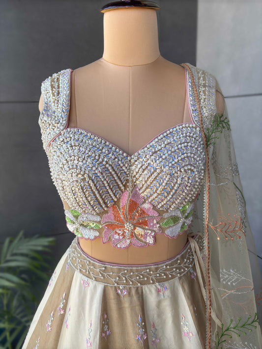 Ivory Embroidered Floral Designer Lehenga Set