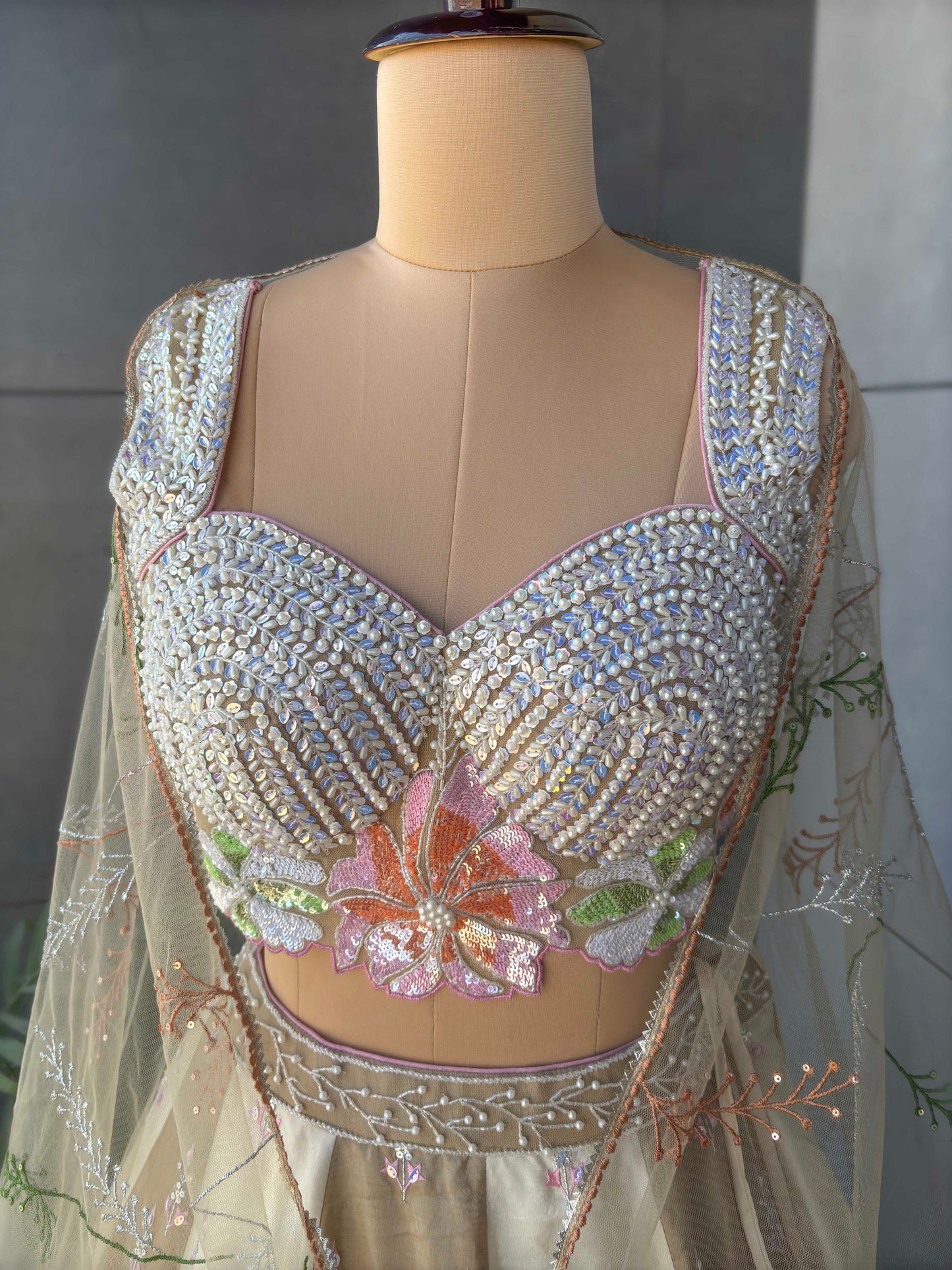 Ivory Embroidered Floral Designer Lehenga Set