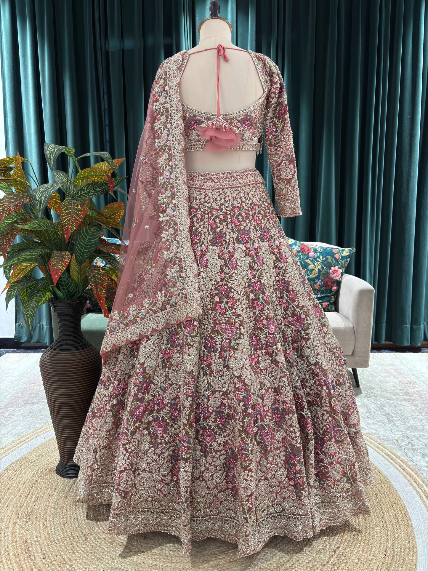 Regal Rose Pink Bridal Lehenga with Handcrafted Zari & Sequins