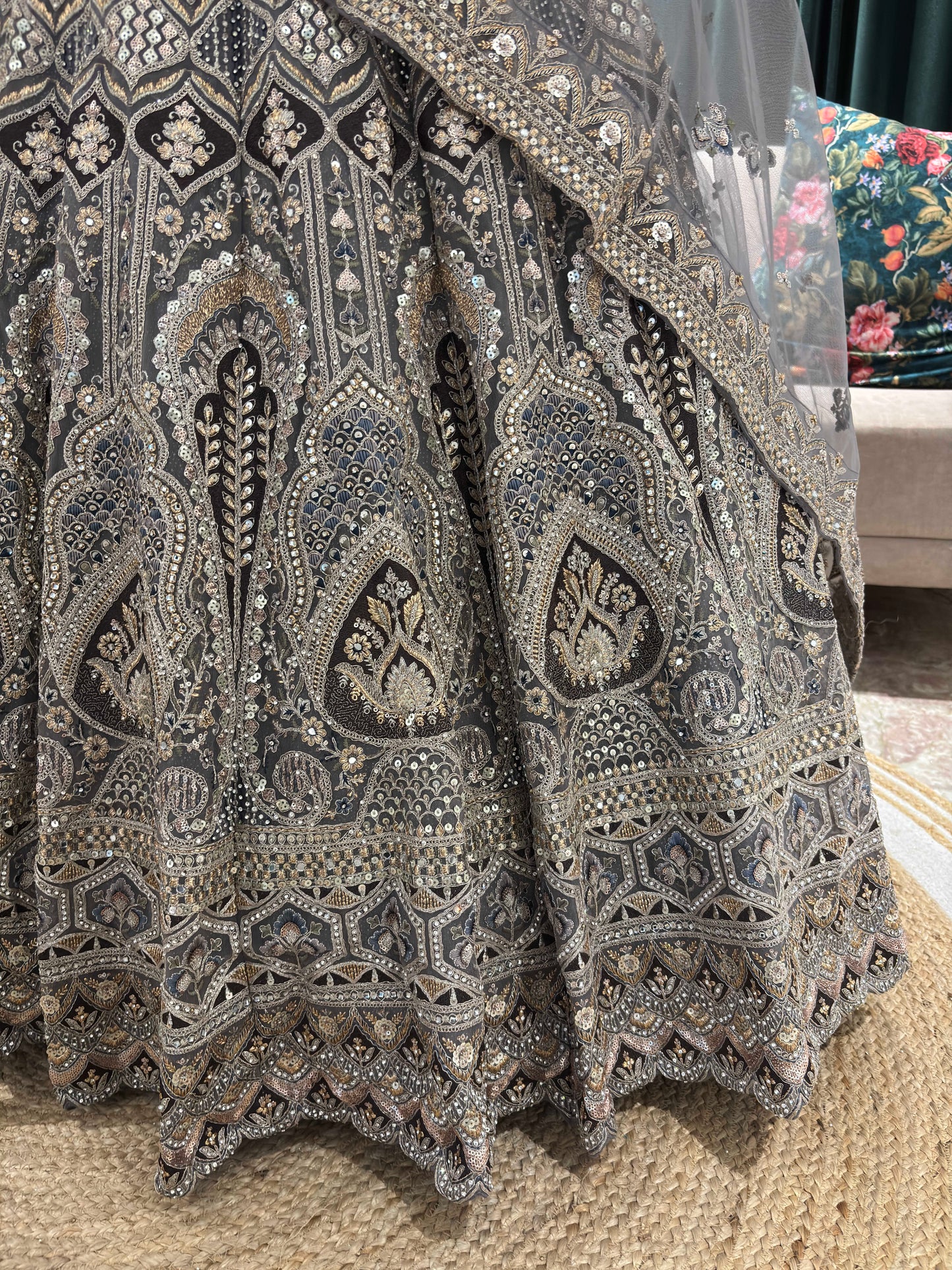 Designer Lehenga with Intricate Threadwork and Net Dupatta