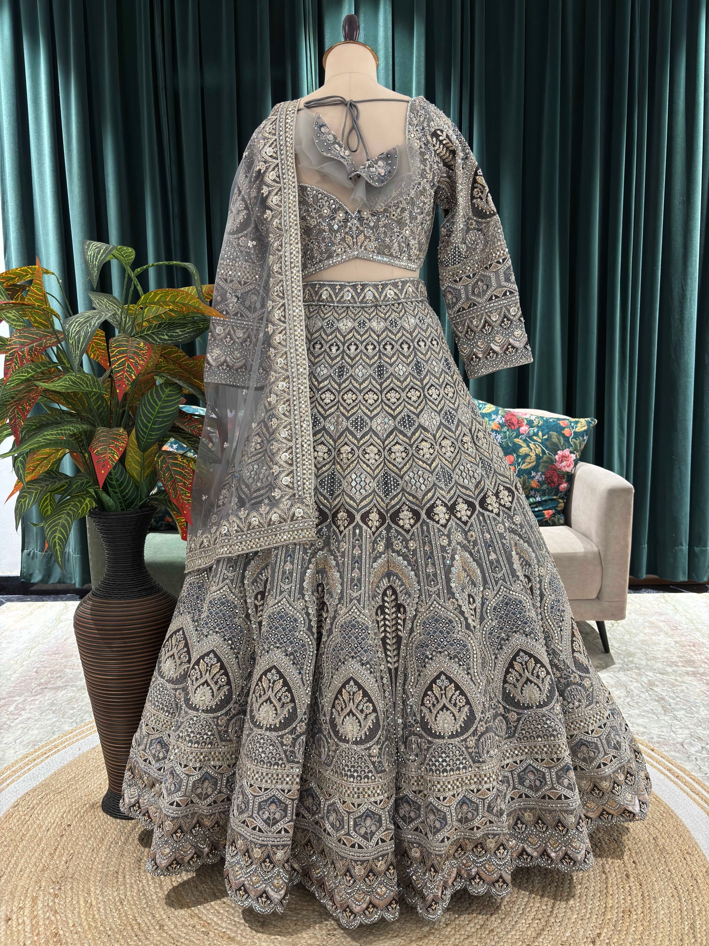 Designer Lehenga with Intricate Threadwork and Net Dupatta