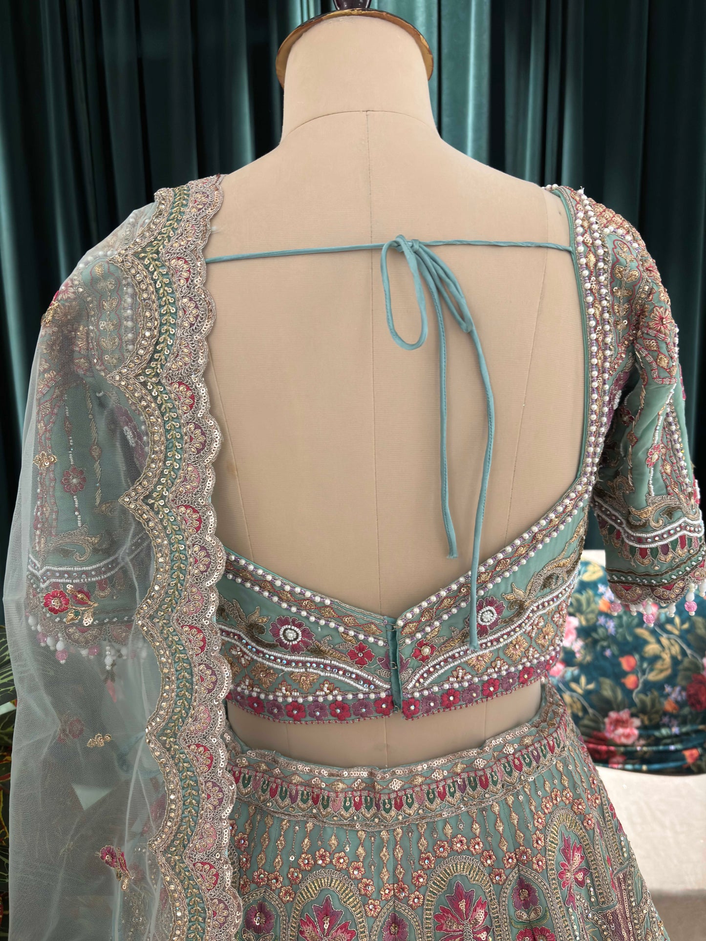 Ethereal Embroidered Lehenga with Sheer Dupatta & Floral Accents