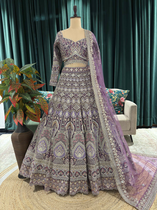 Embellished Lehenga with Intricate Threadwork and Net Dupatta