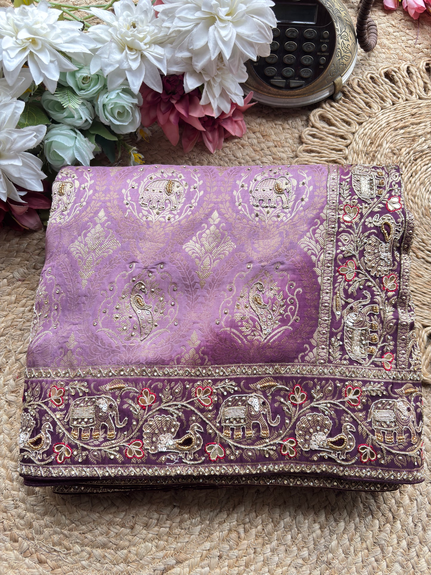 Banarasi Designer Saree with Elephant Motif and Embroidered Border