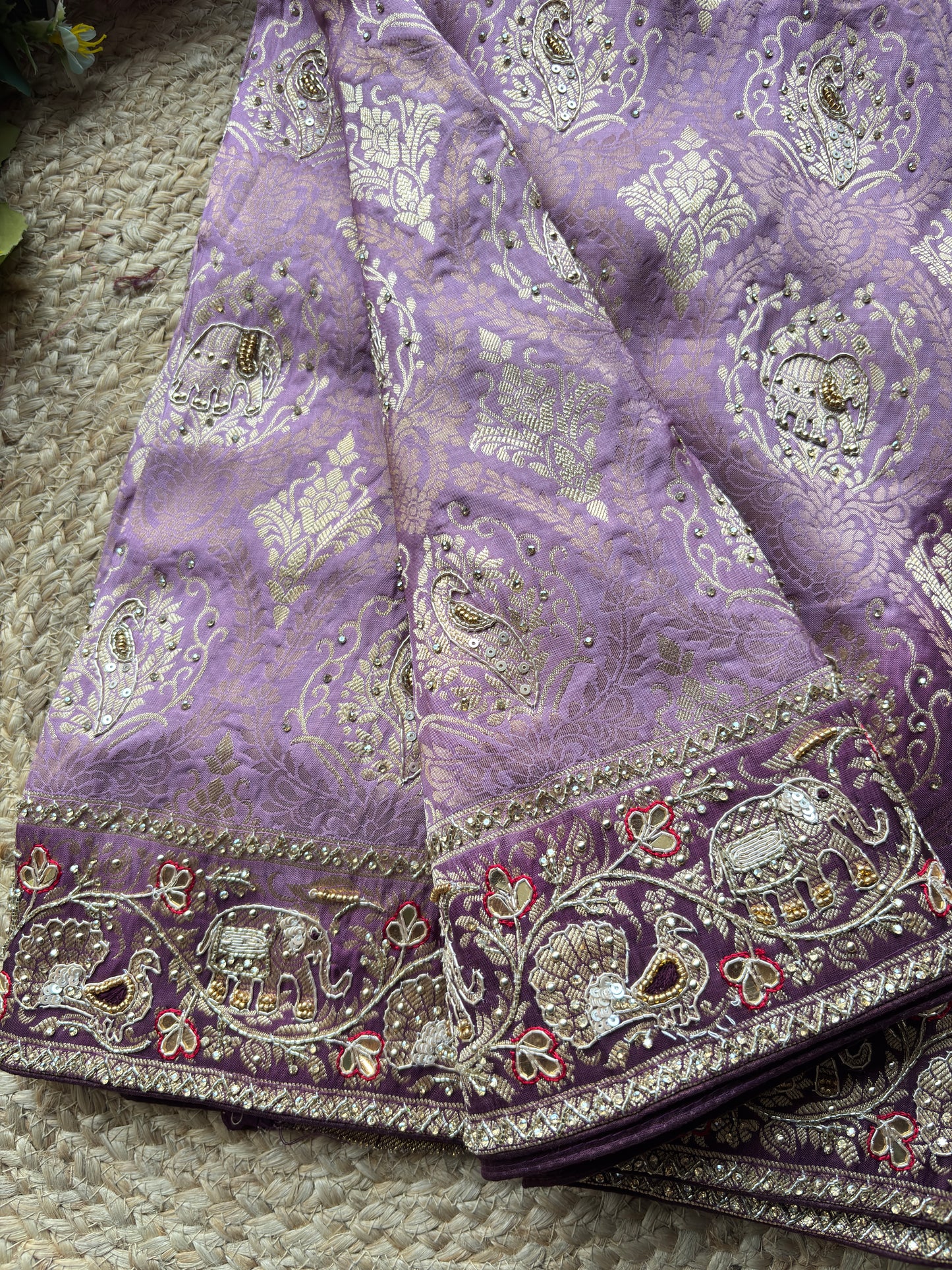 Banarasi Designer Saree with Elephant Motif and Embroidered Border