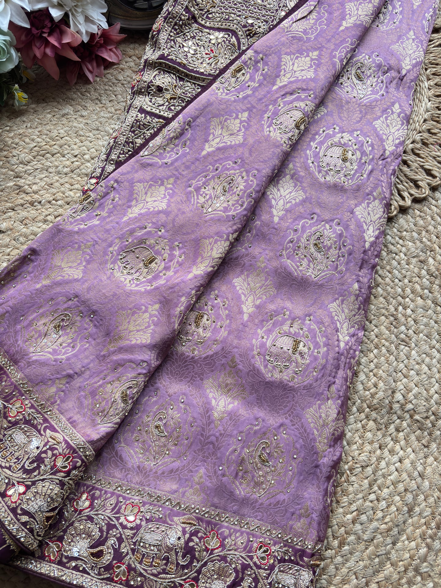 Banarasi Designer Saree with Elephant Motif and Embroidered Border