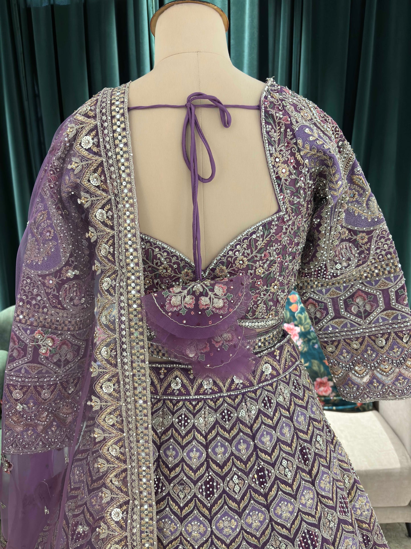 Embellished Lehenga with Intricate Threadwork and Net Dupatta