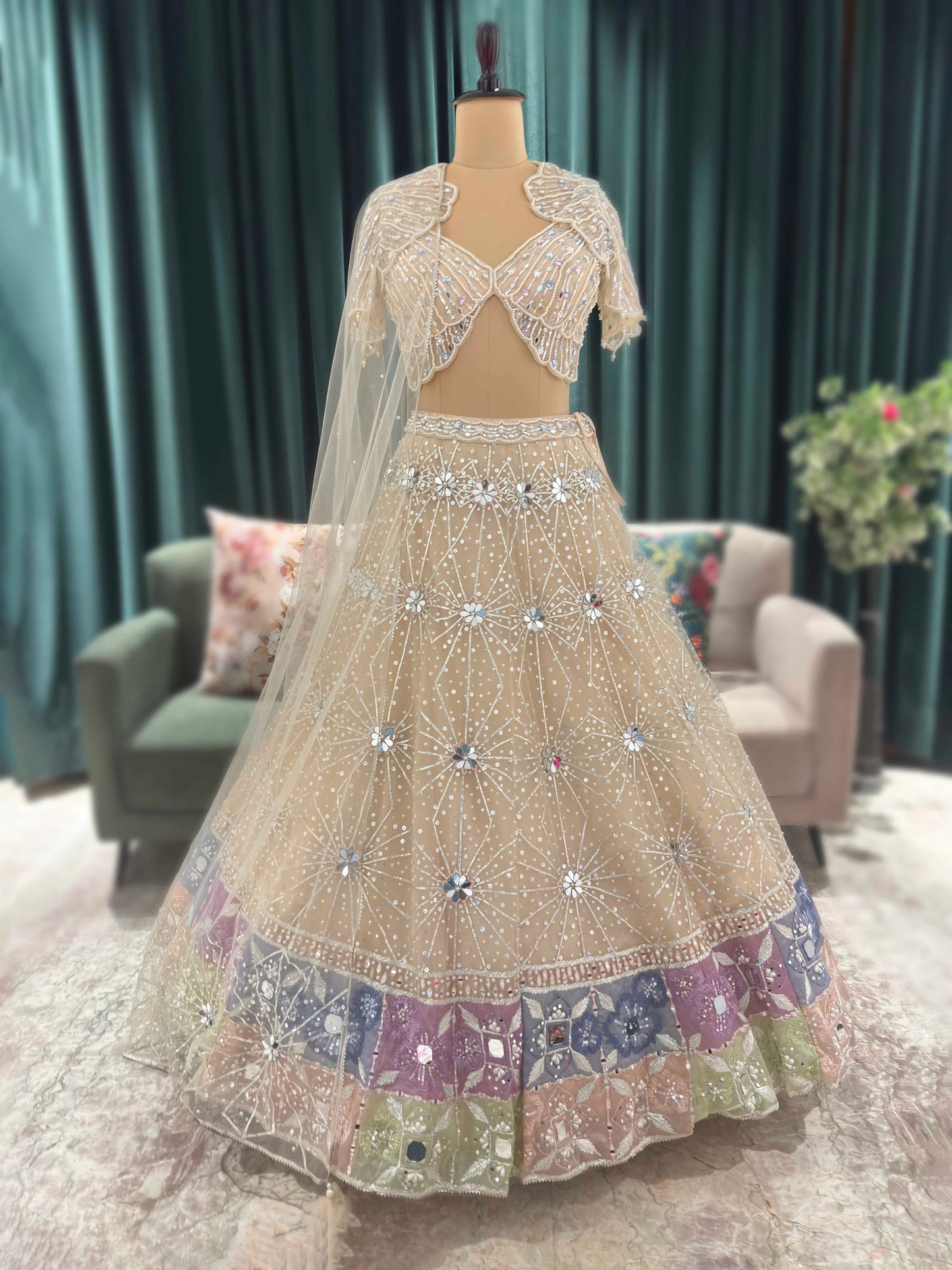 Beige Colour Lehenga with Pearl & Sequins Work