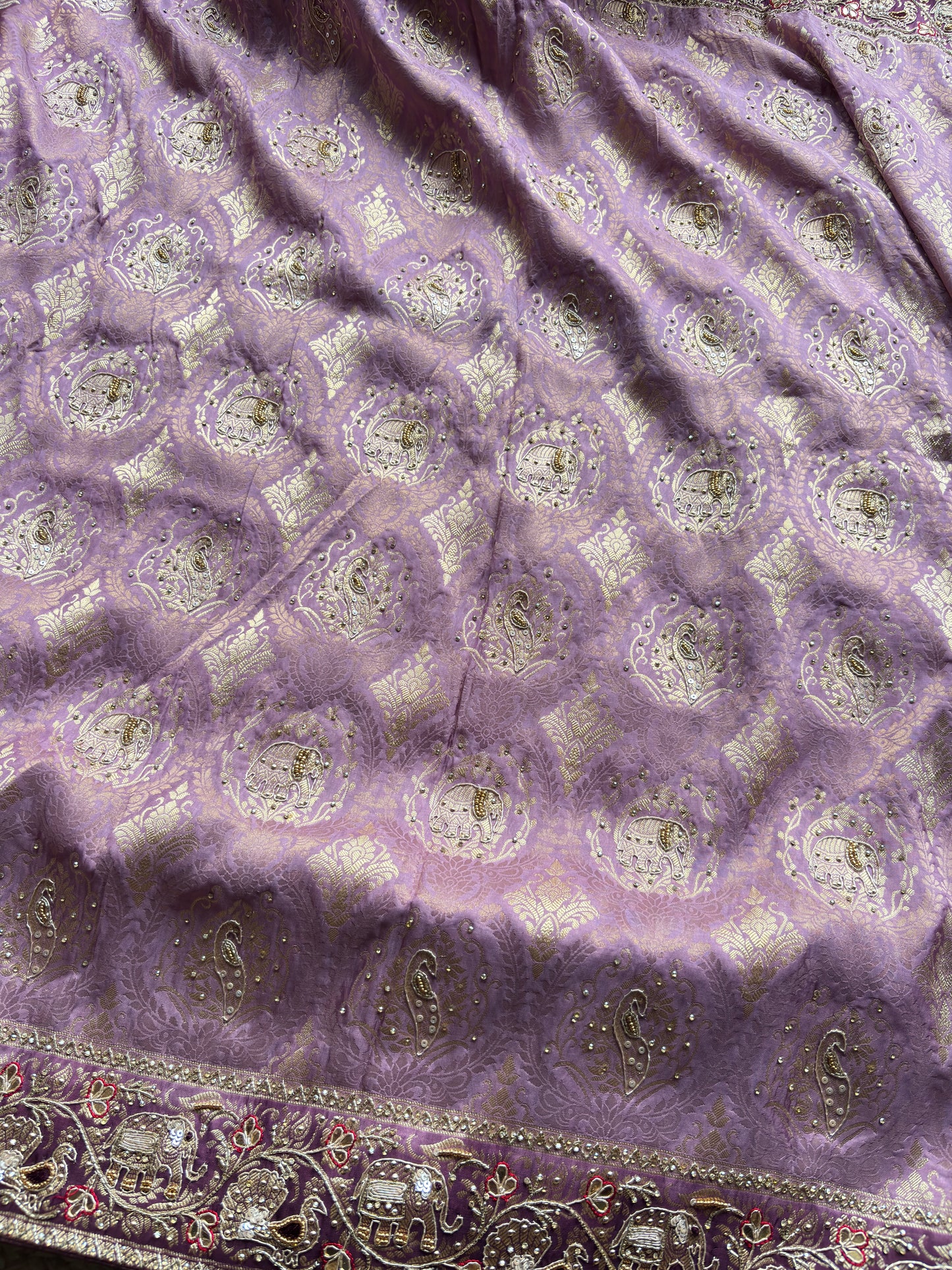 Banarasi Designer Saree with Elephant Motif and Embroidered Border