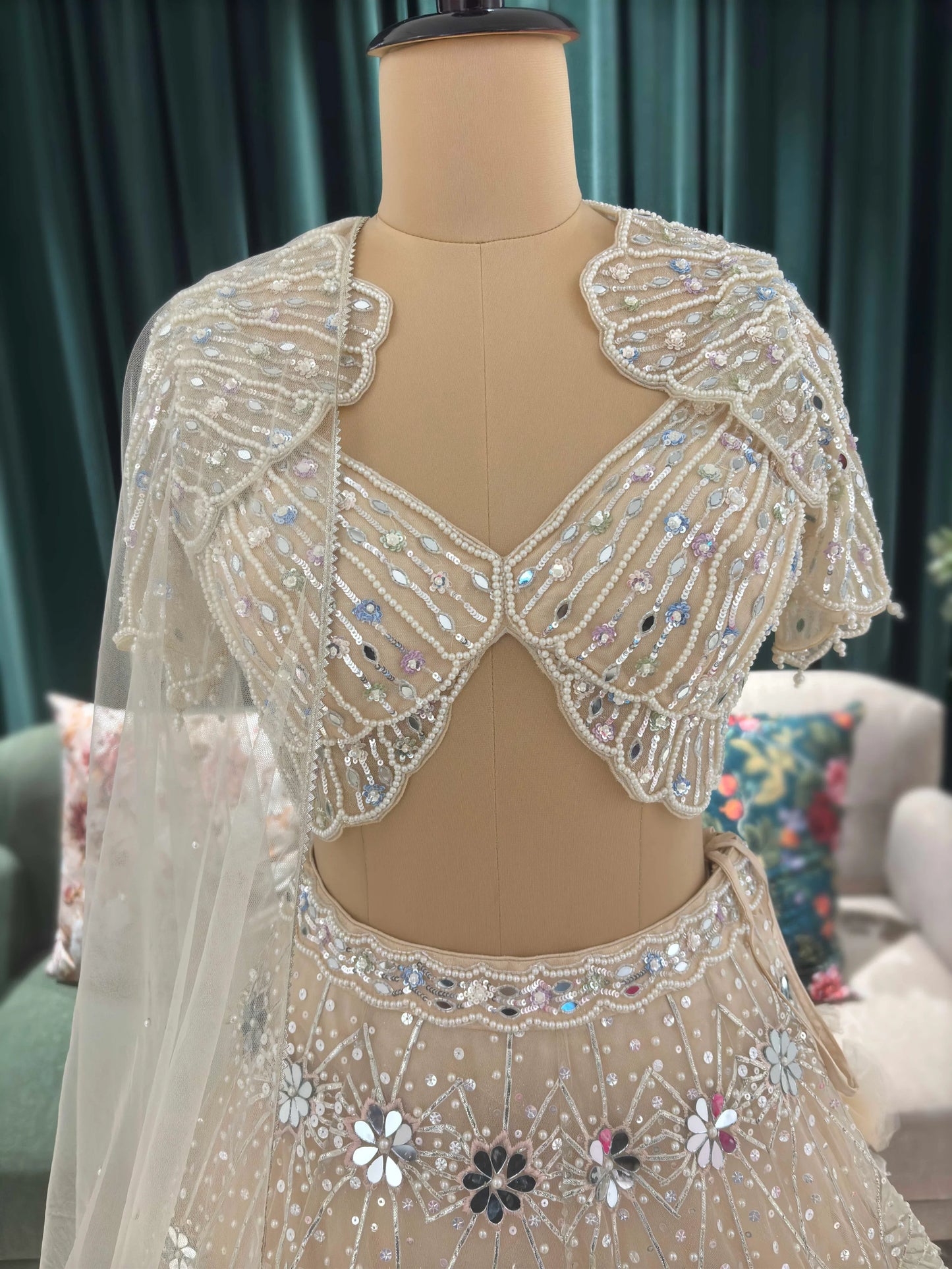 Beige Colour Lehenga with Pearl & Sequins Work