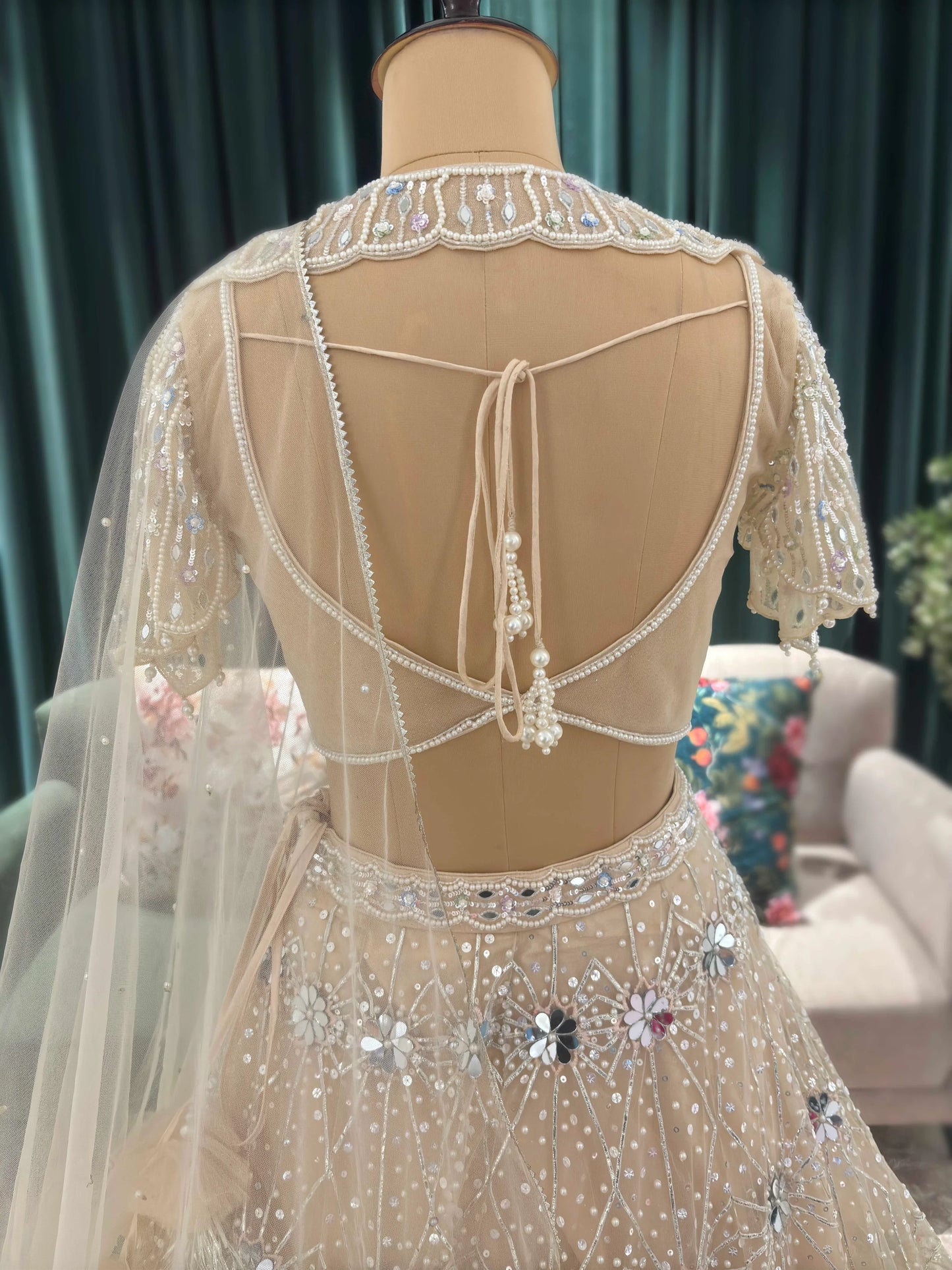 Beige Colour Lehenga with Pearl & Sequins Work