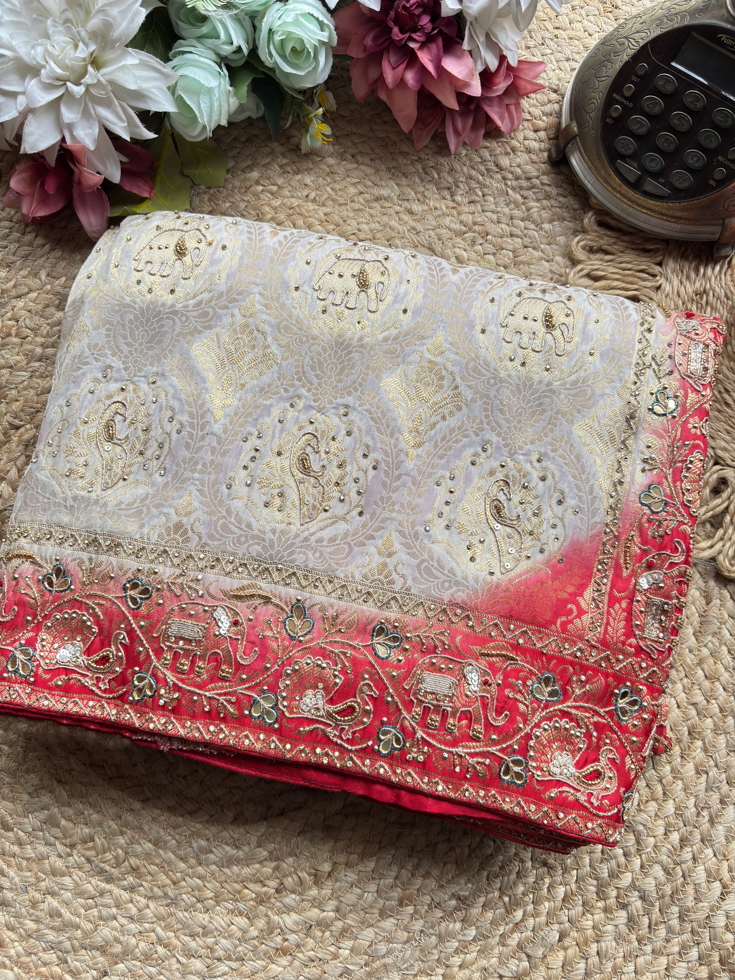 Banarasi Designer Saree with Elephant Motif and Embroidered Border