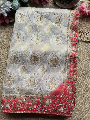 Banarasi Designer Saree with Elephant Motif and Embroidered Border