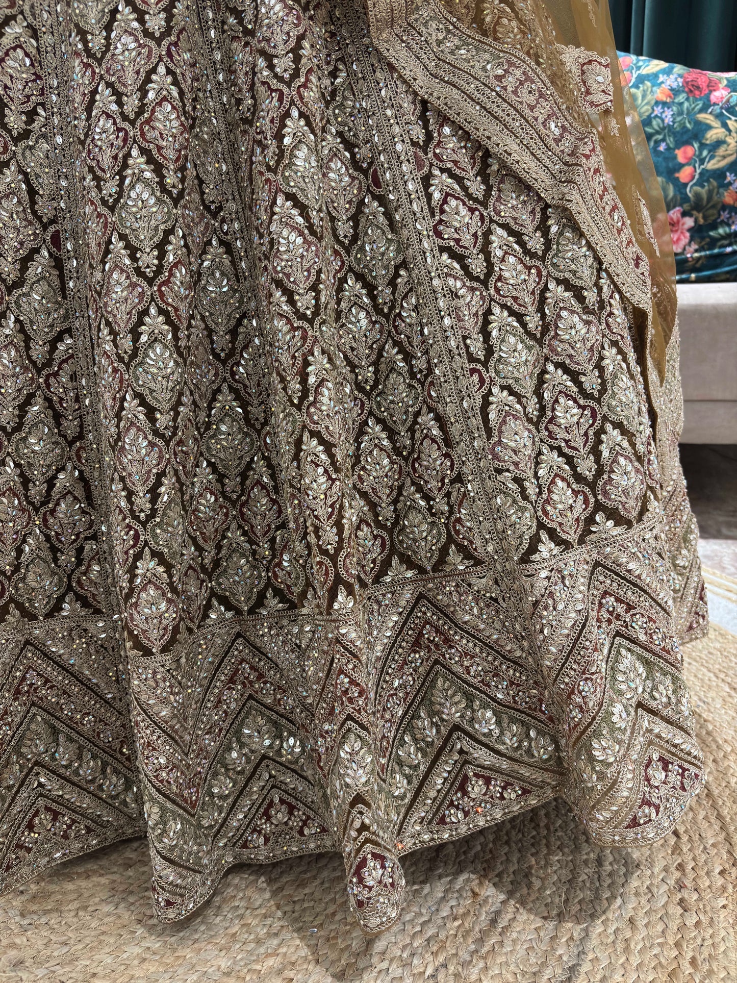 Zari Embellished Lehenga with Dupatta and Intricate Sequins Work