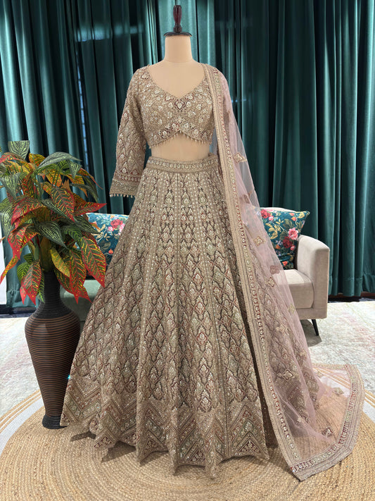 Zari Designer Lehenga with Dupatta and Intricate Sequins Work