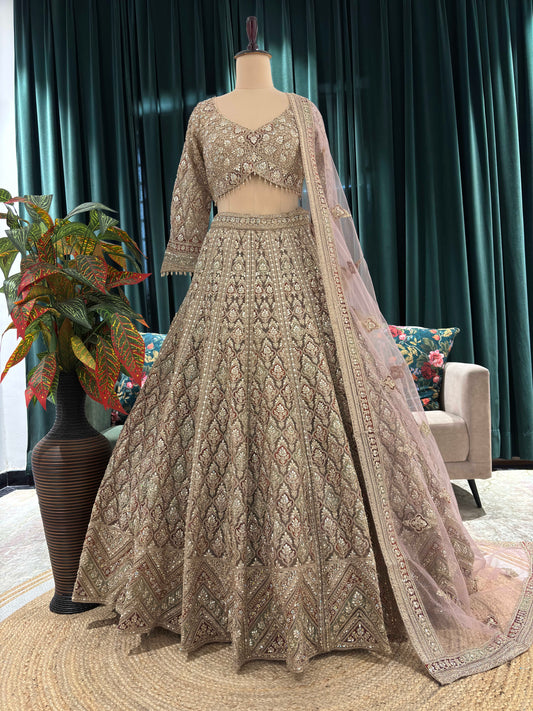Zari Embellished Lehenga with Dupatta and Intricate Sequins Work
