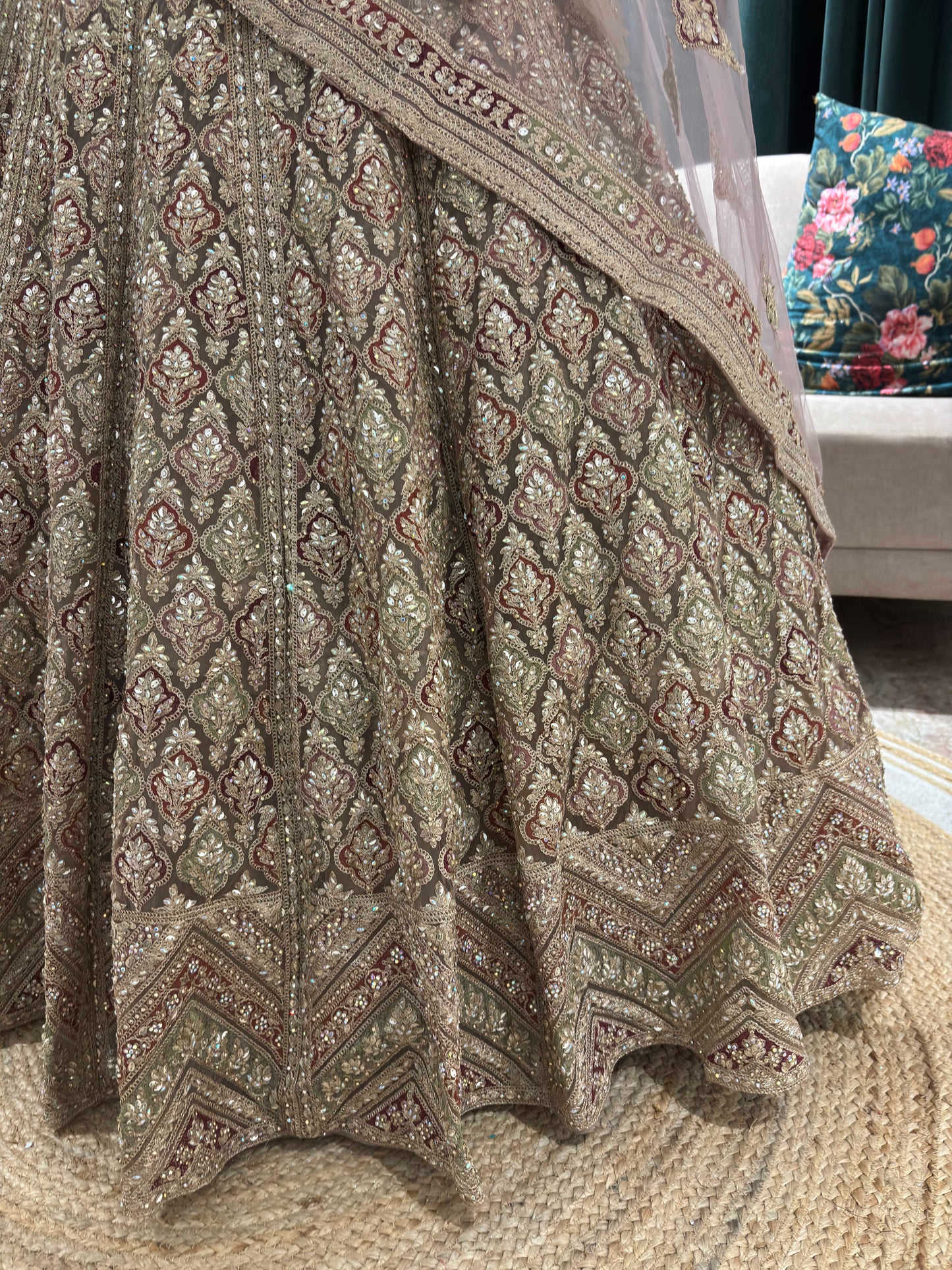 Zari Designer Lehenga with Dupatta and Intricate Sequins Work