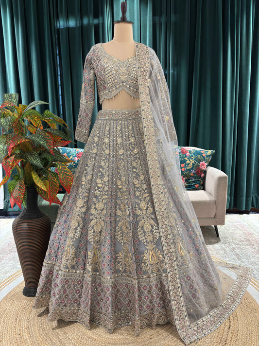 Grand Zari-Embroidered Lehenga with Sequins and Zari Accents